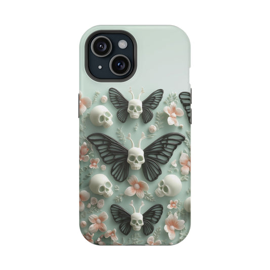 Embroidery look cute Black Butterflies Skulls | Pastel Goth | Impact Resistant Phone Case