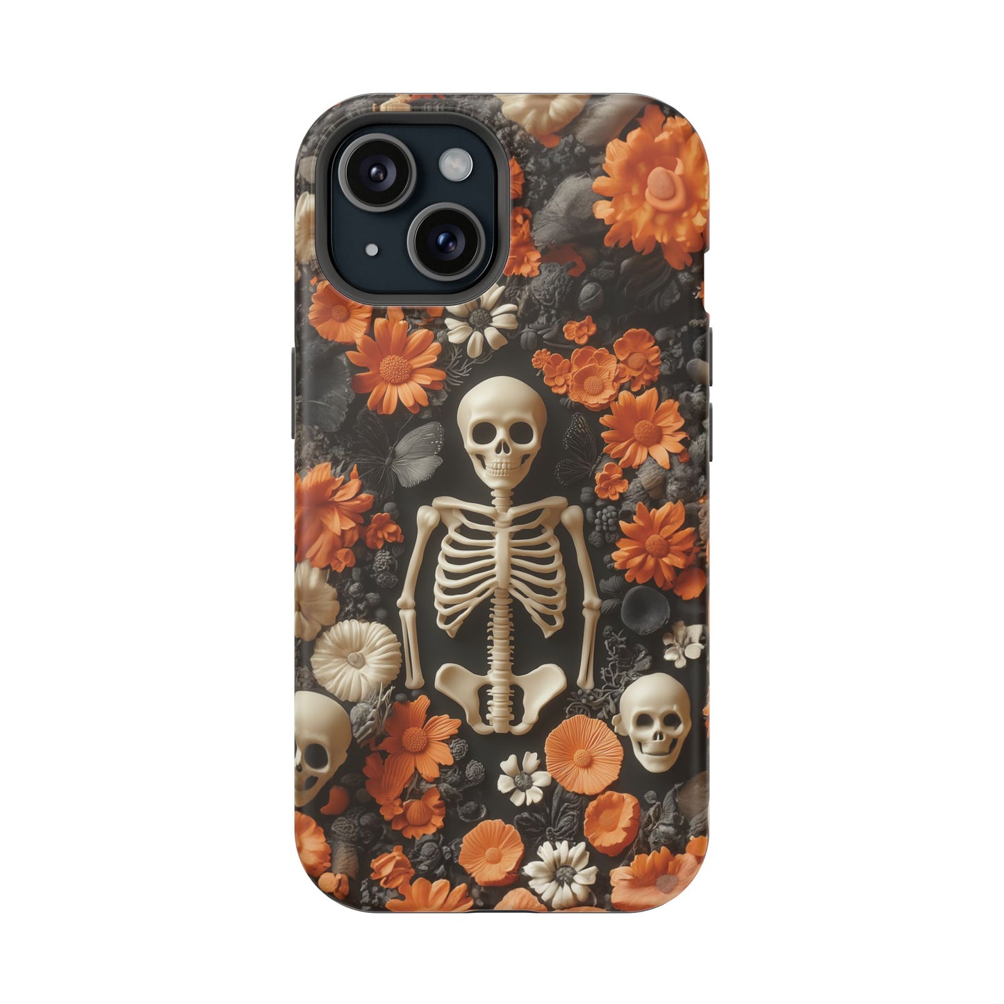 Cute Fall Skeleton and Flowers | Halloween 3D Embroidered Look | Impact Resistant Phone Case