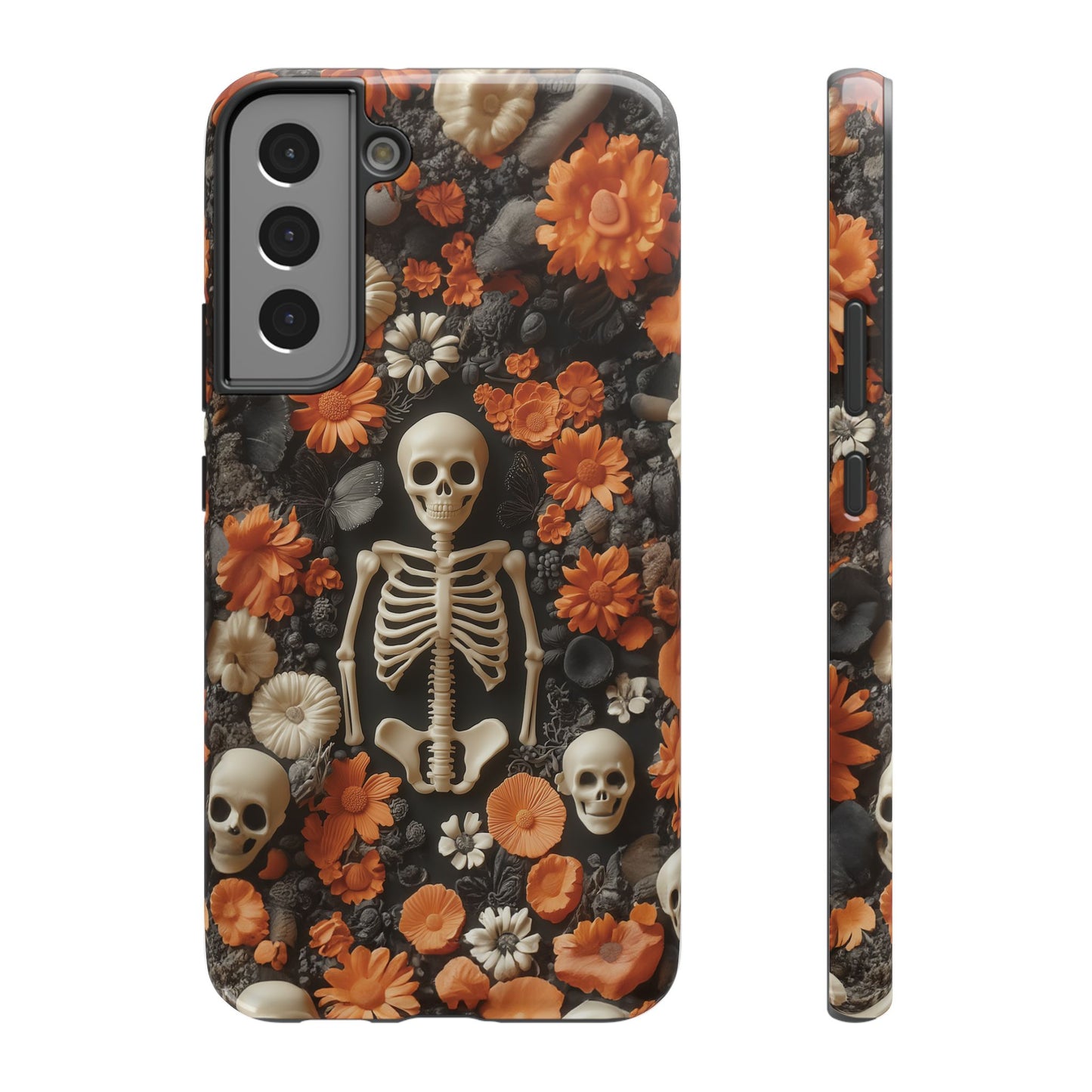 Cute Fall Skeleton and Flowers | Halloween 3D Embroidered Look | Impact Resistant Phone Case