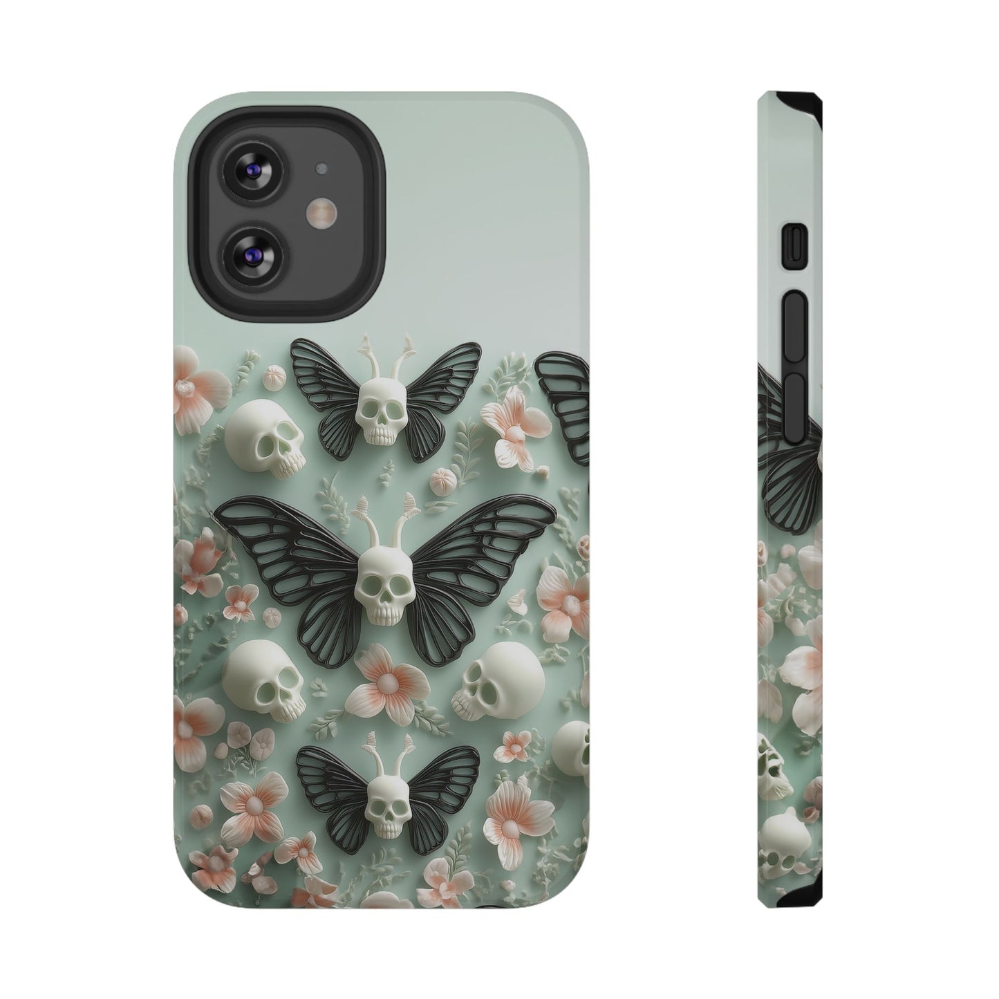 Embroidery look cute Black Butterflies Skulls | Pastel Goth | Impact Resistant Phone Case