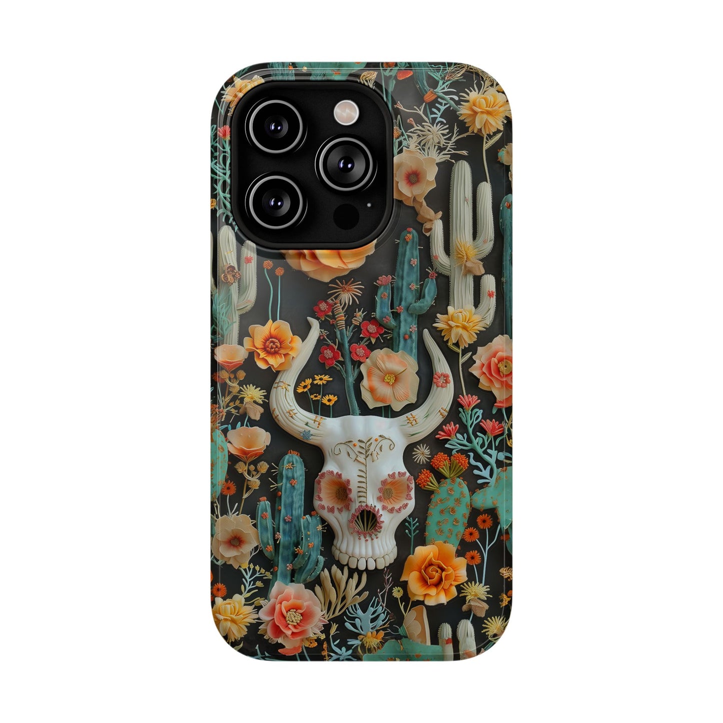 Embroidery look Cute Skulls and Cactus | Vintage Western | Impact Resistant Phone Case