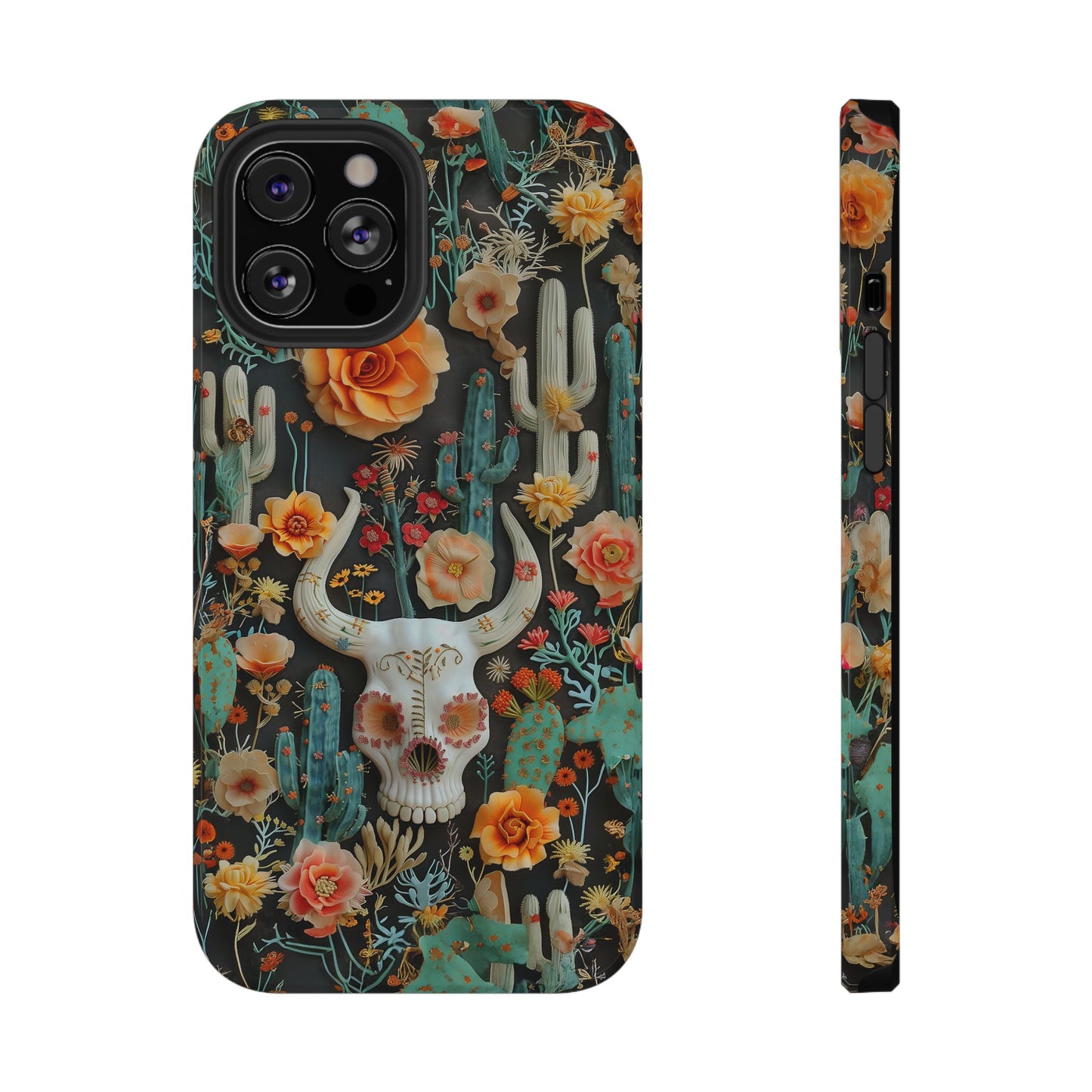 Embroidery look Cute Skulls and Cactus | Vintage Western | Impact Resistant Phone Case