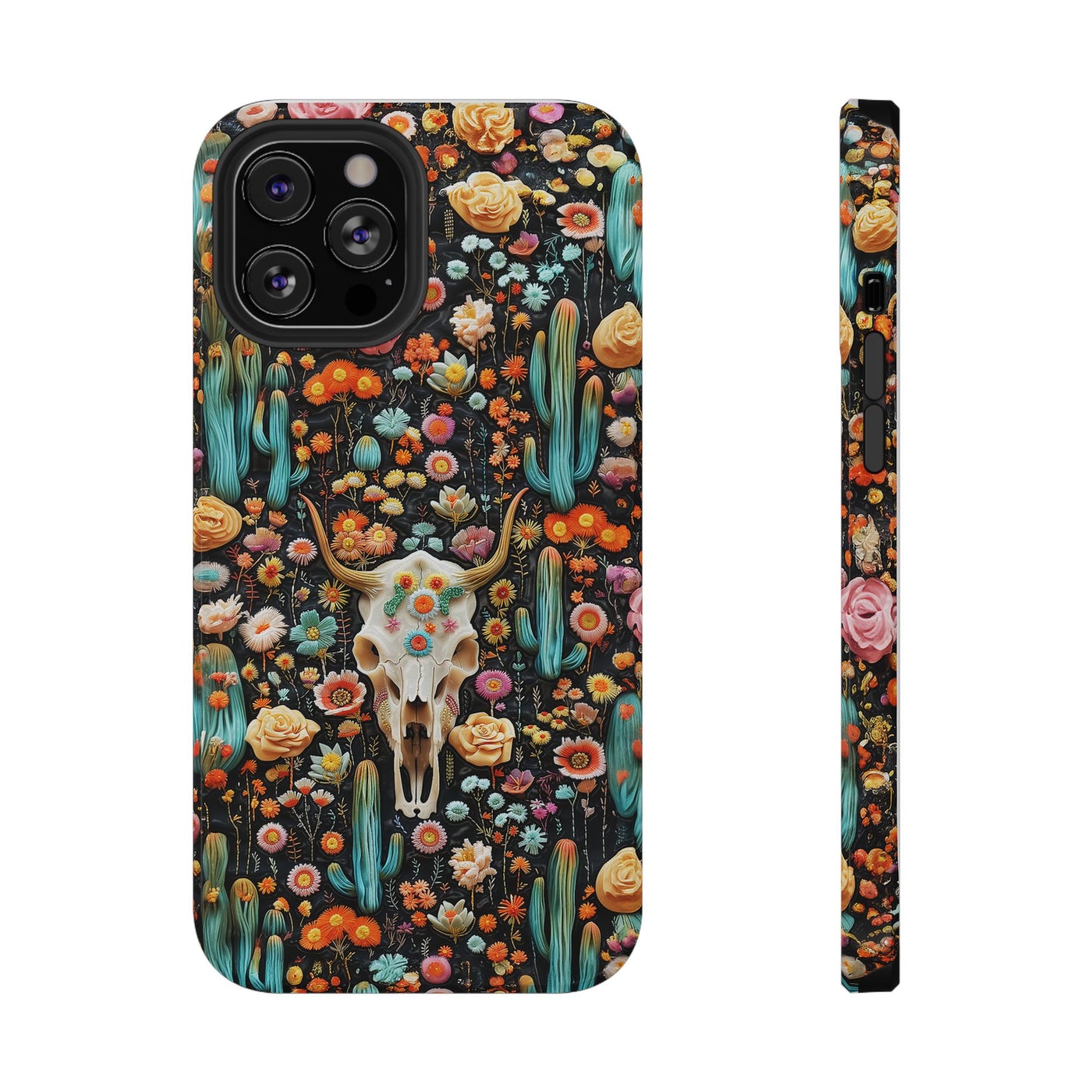 Embroidery look Cute Skulls and Cactus | Vintage Western | Impact Resistant Phone Case