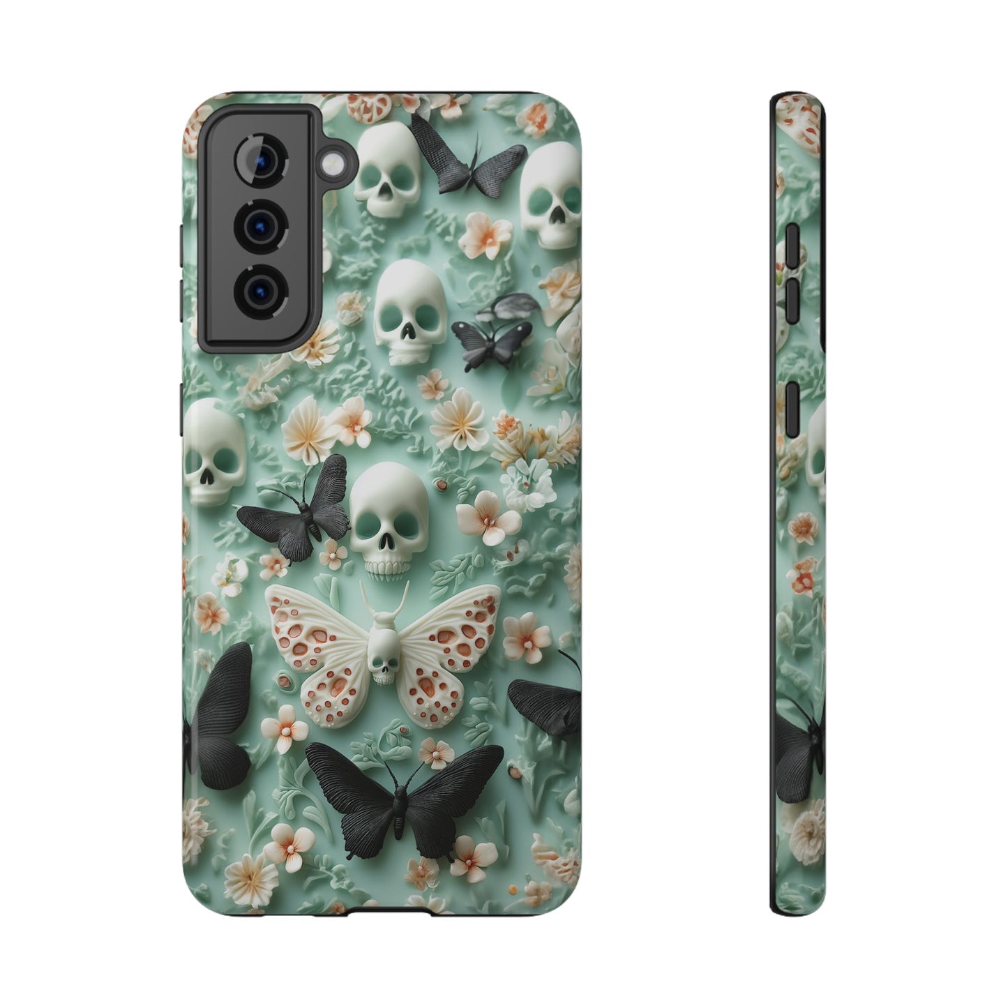 Embroidery look cute Black Butterflies Skulls | Pastel Goth | Impact Resistant Phone Case