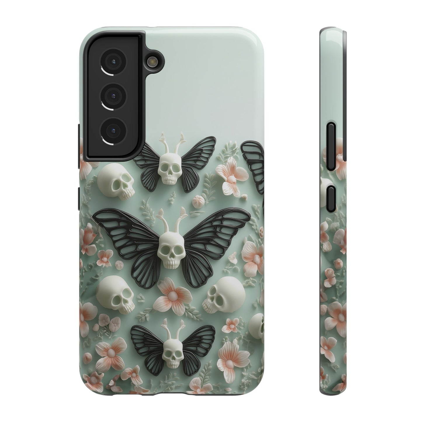 Embroidery look cute Black Butterflies Skulls | Pastel Goth | Impact Resistant Phone Case