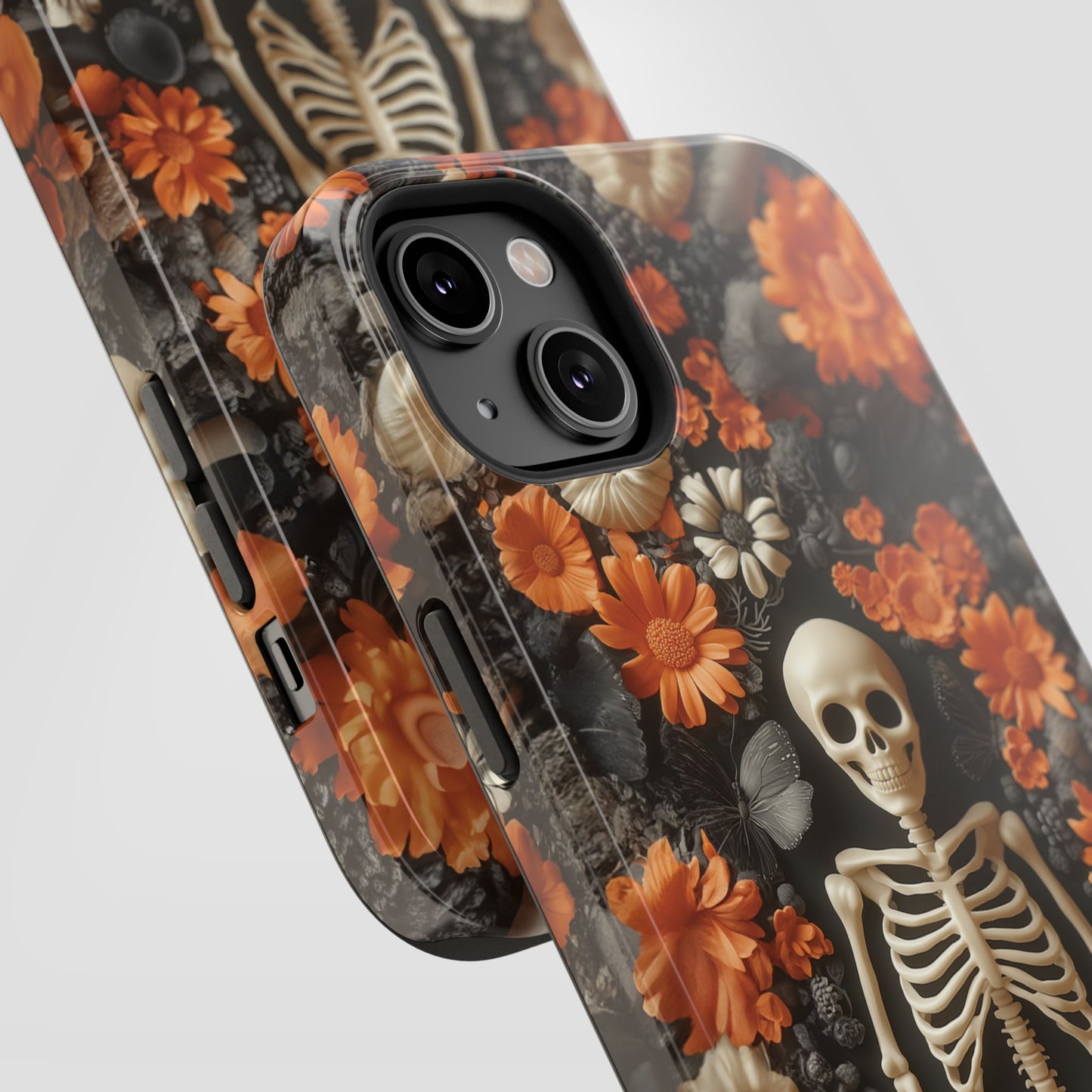 Cute Fall Skeleton and Flowers | Halloween 3D Embroidered Look | Impact Resistant Phone Case