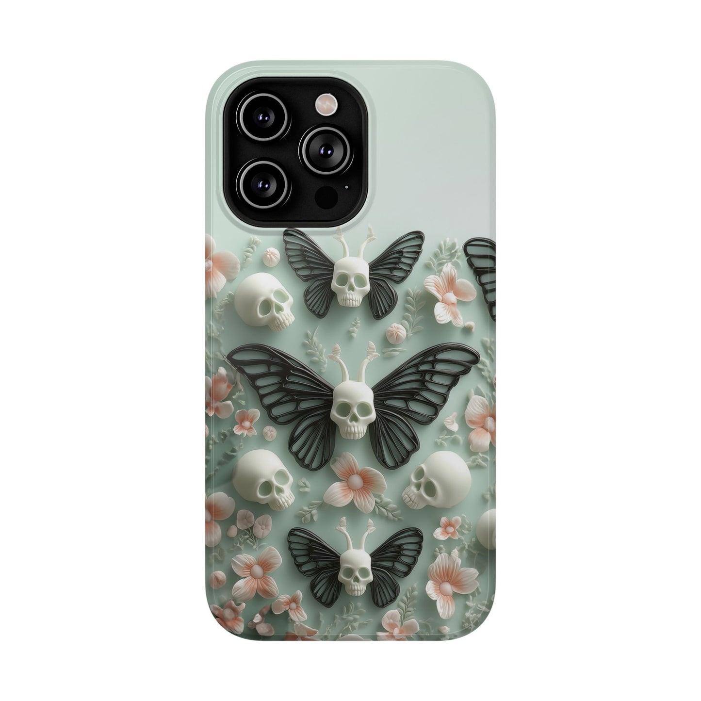 Embroidery look cute Black Butterflies Skulls | Pastel Goth | Impact Resistant Phone Case