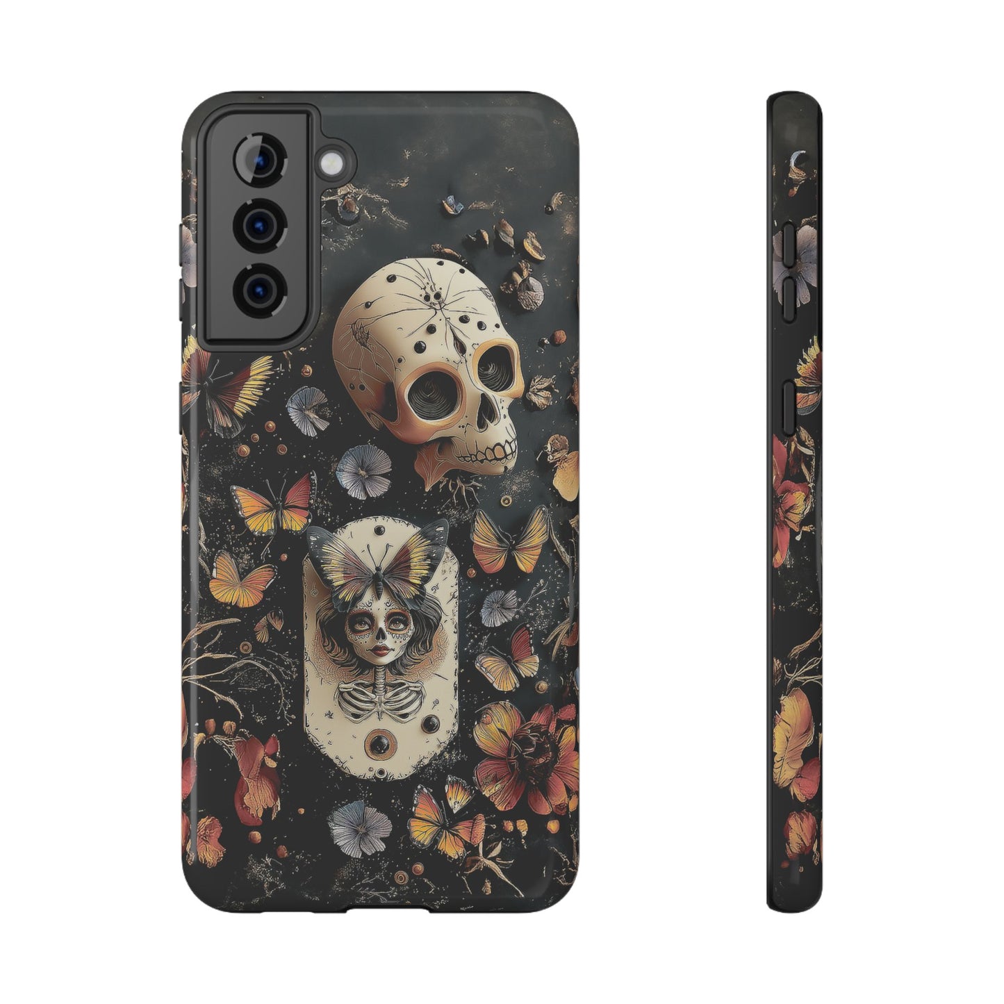 Embroidery look Creepy Doll and Butterflies | Impact Resistant Phone Case