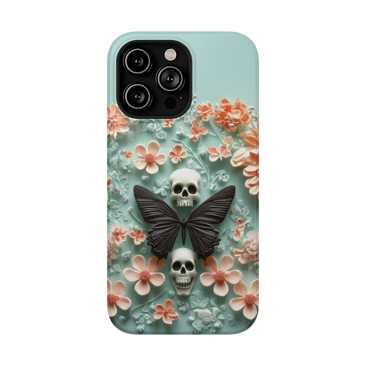 Embroidery look cute Black Butterflies Skulls | Pastel Goth | Impact Resistant Phone Case