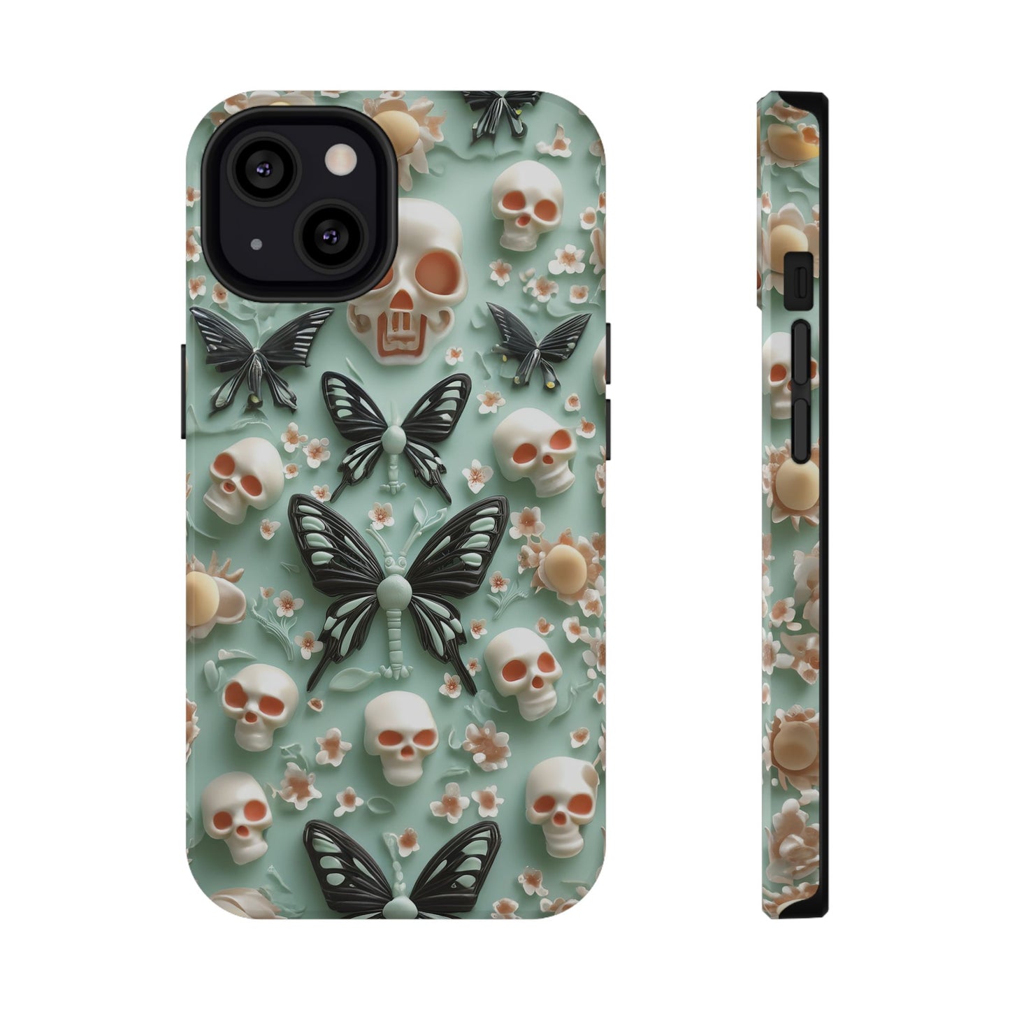 Embroidery look cute Black Butterflies Skulls | Creepy Coquette | Impact Resistant Phone Case