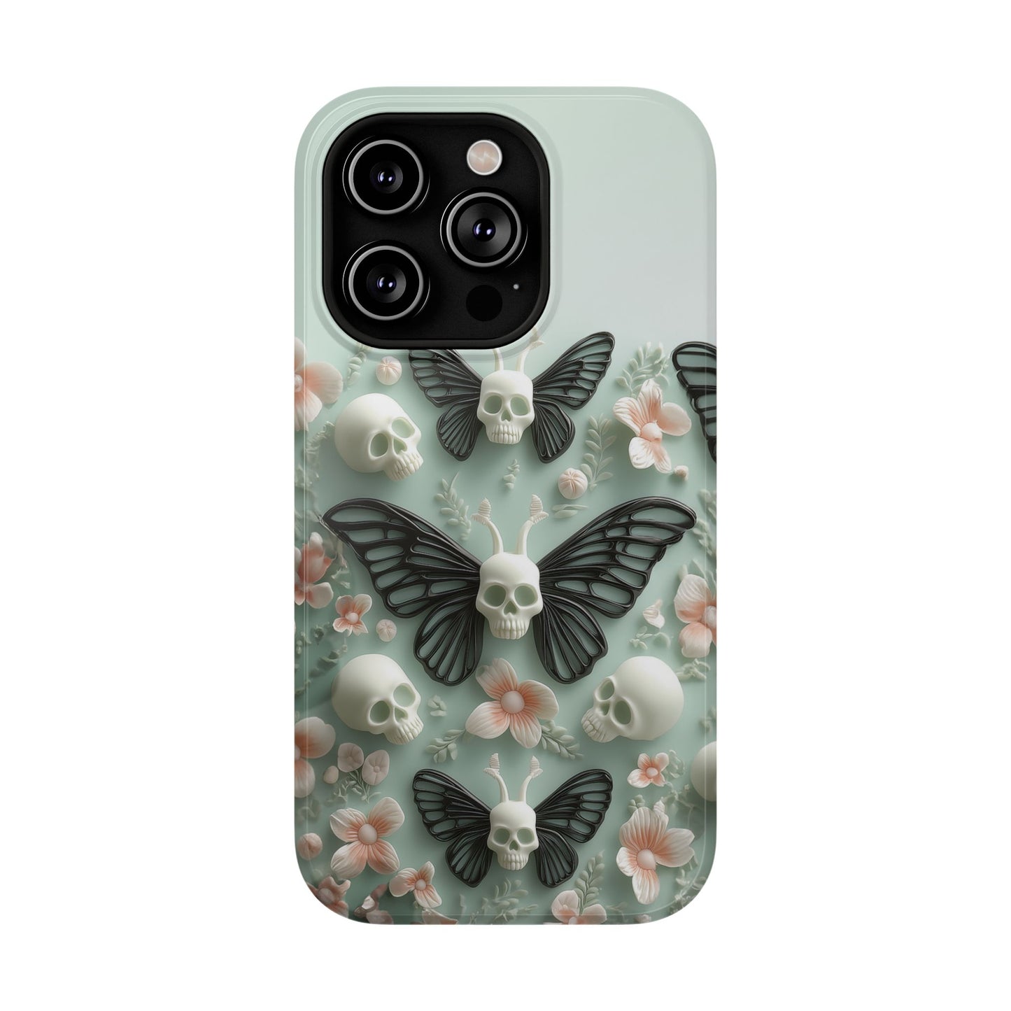 Embroidery look cute Black Butterflies Skulls | Pastel Goth | Impact Resistant Phone Case