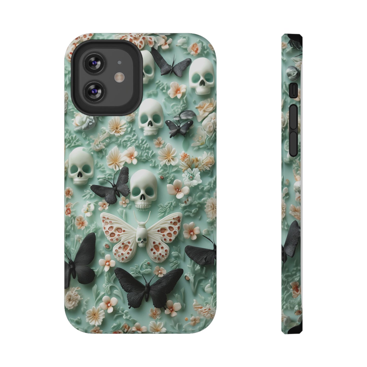 Embroidery look cute Black Butterflies Skulls | Pastel Goth | Impact Resistant Phone Case