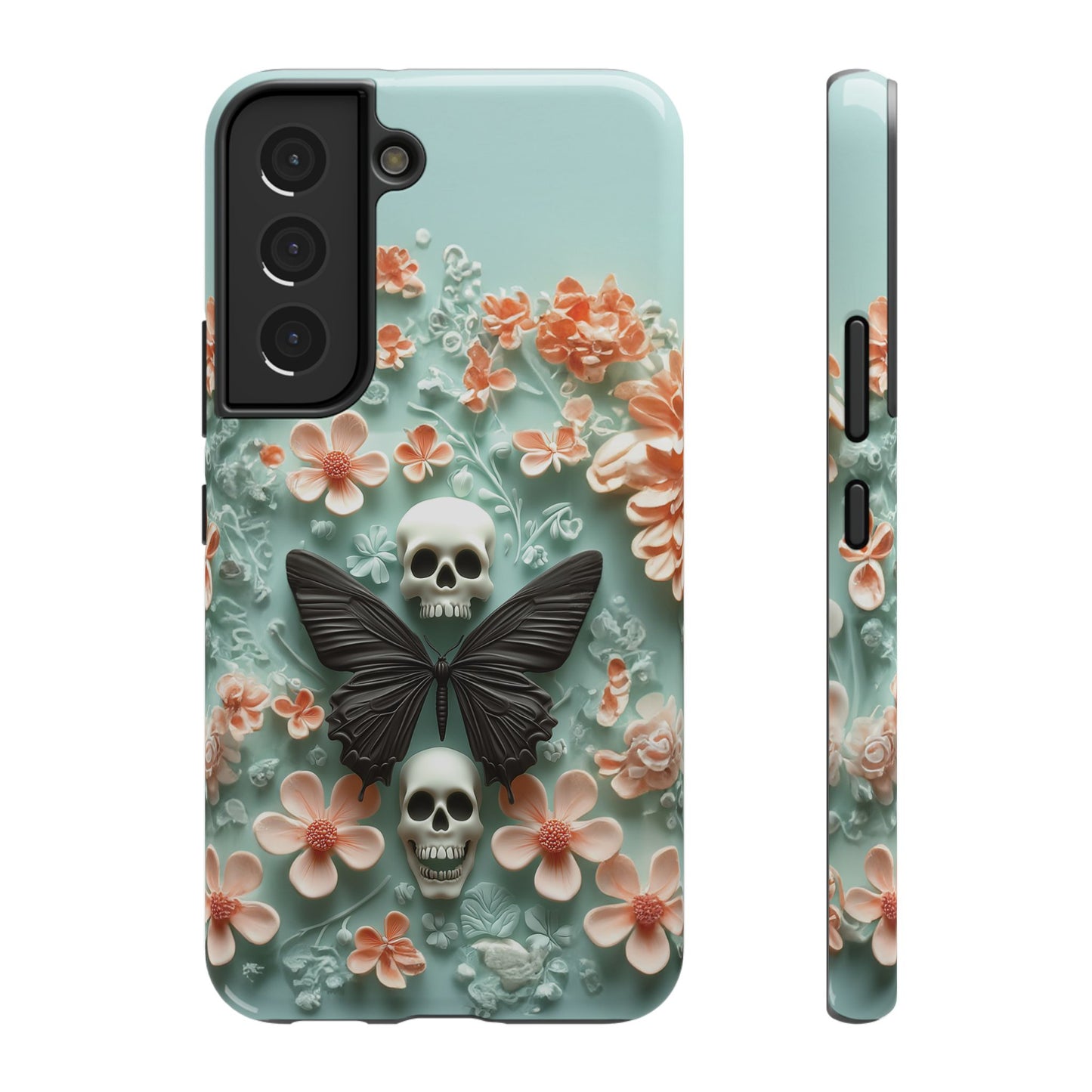 Embroidery look cute Black Butterflies Skulls | Pastel Goth | Impact Resistant Phone Case