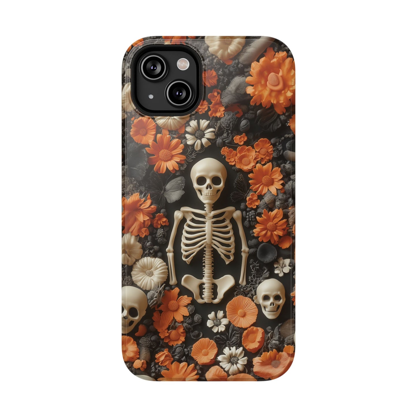 Cute Fall Skeleton and Flowers | Halloween 3D Embroidered Look | Impact Resistant Phone Case