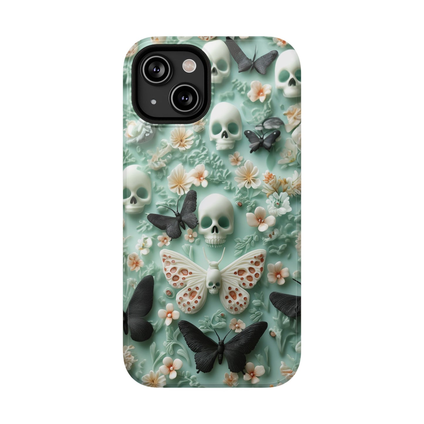 Embroidery look cute Black Butterflies Skulls | Pastel Goth | Impact Resistant Phone Case