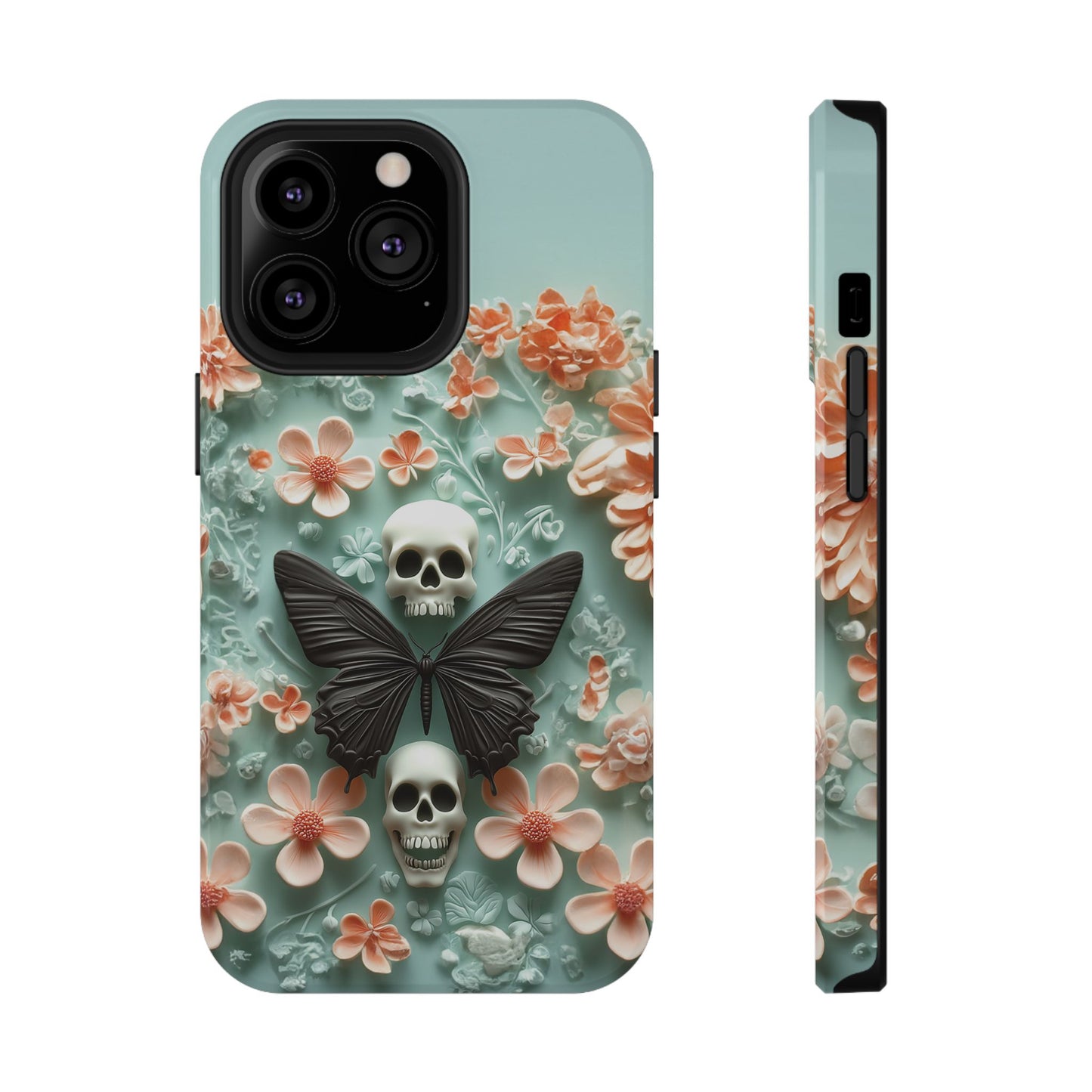 Embroidery look cute Black Butterflies Skulls | Pastel Goth | Impact Resistant Phone Case