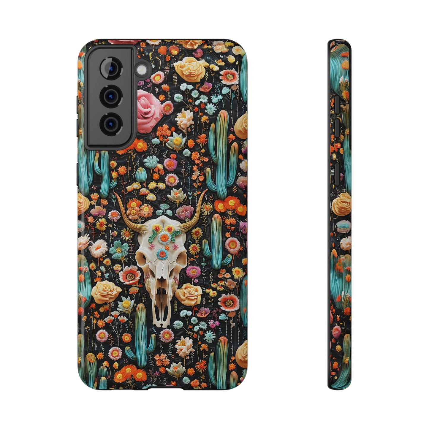 Embroidery look Cute Skulls and Cactus | Vintage Western | Impact Resistant Phone Case