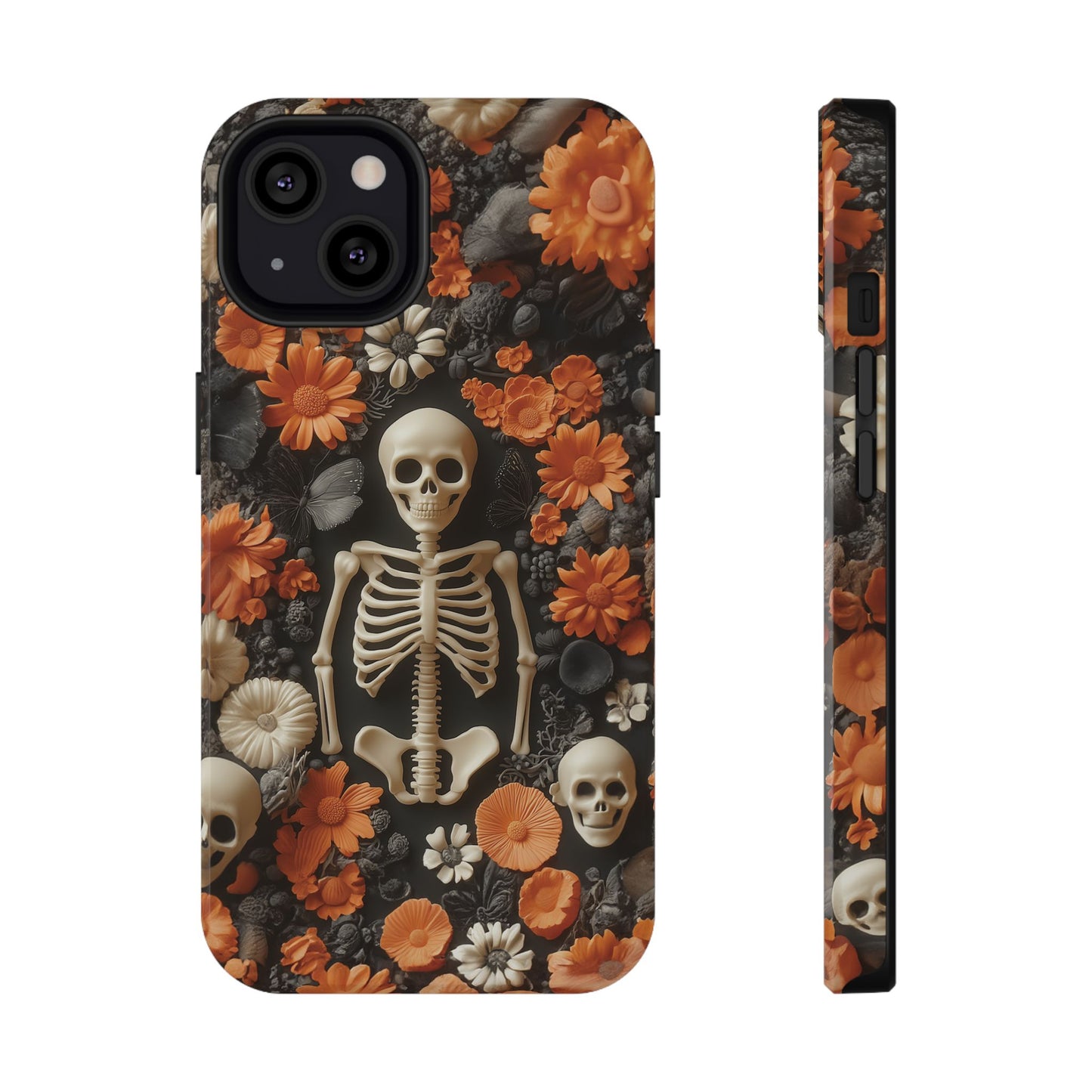 Cute Fall Skeleton and Flowers | Halloween 3D Embroidered Look | Impact Resistant Phone Case