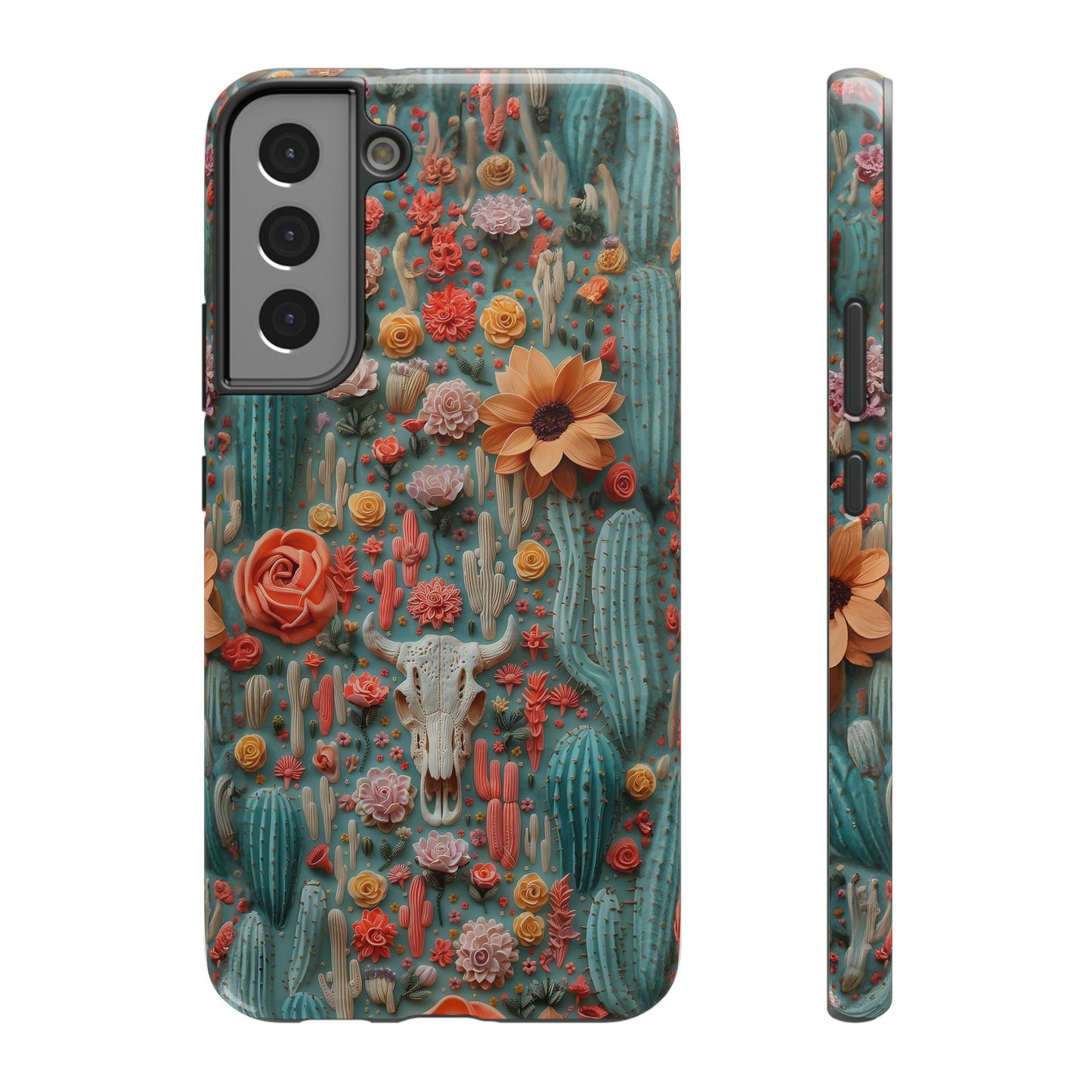 Embroidery look Cute Pink Cow Skull and Cactus| Vintage Western |  Impact Resistant Phone Case