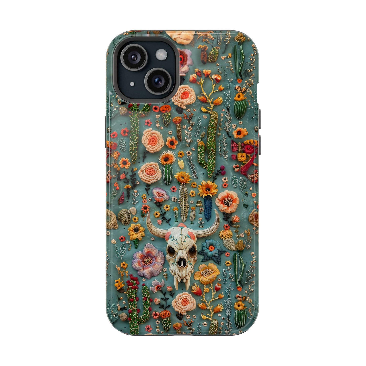 Embroidery look Cute Skulls and Cactus | Vintage Western | Impact Resistant Phone Case