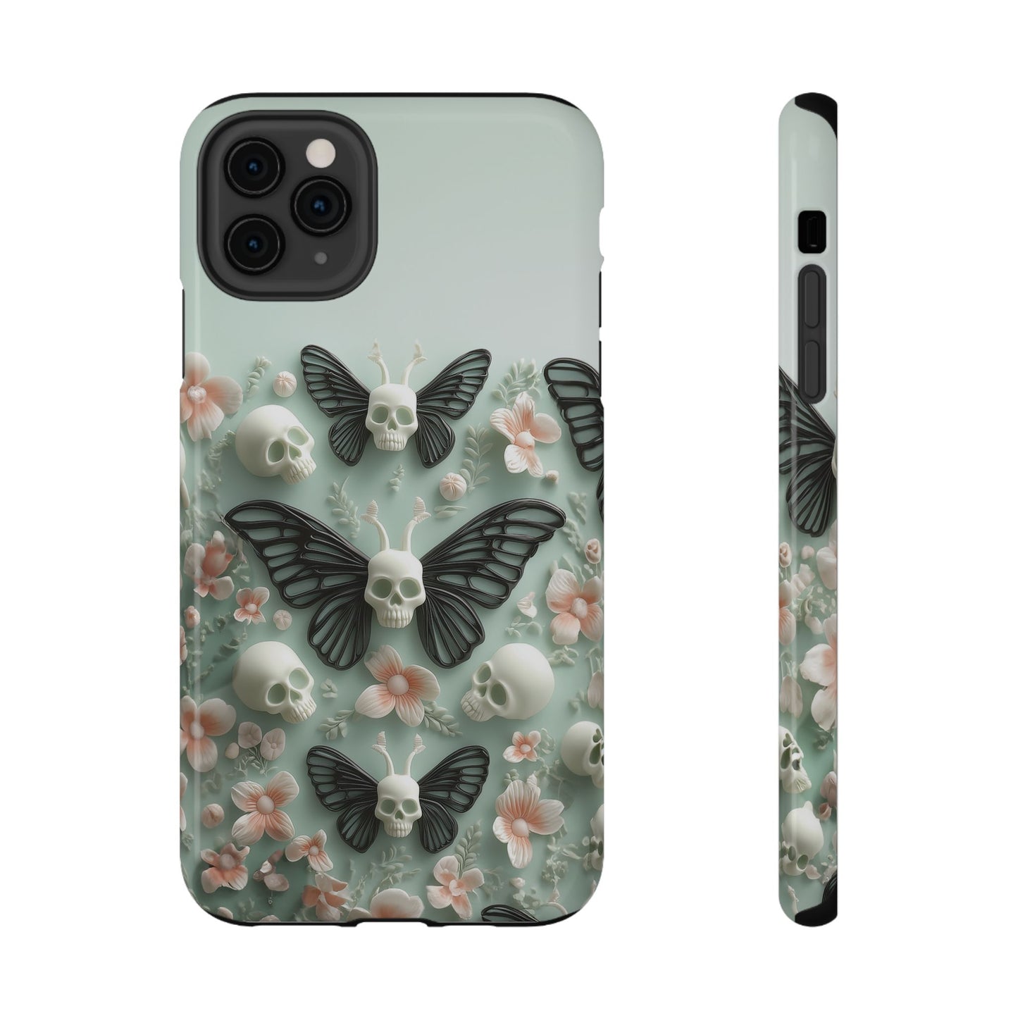 Embroidery look cute Black Butterflies Skulls | Pastel Goth | Impact Resistant Phone Case