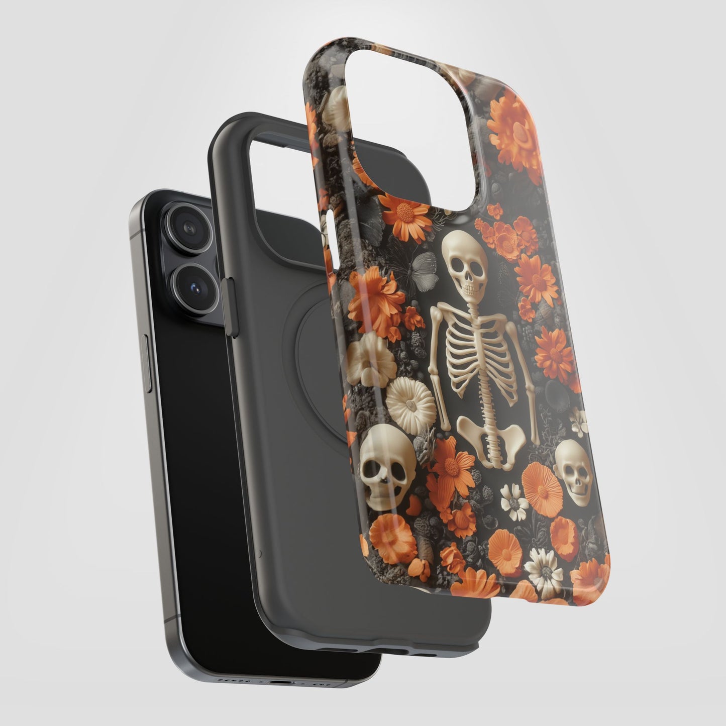 Cute Fall Skeleton and Flowers | Halloween 3D Embroidered Look | Impact Resistant Phone Case