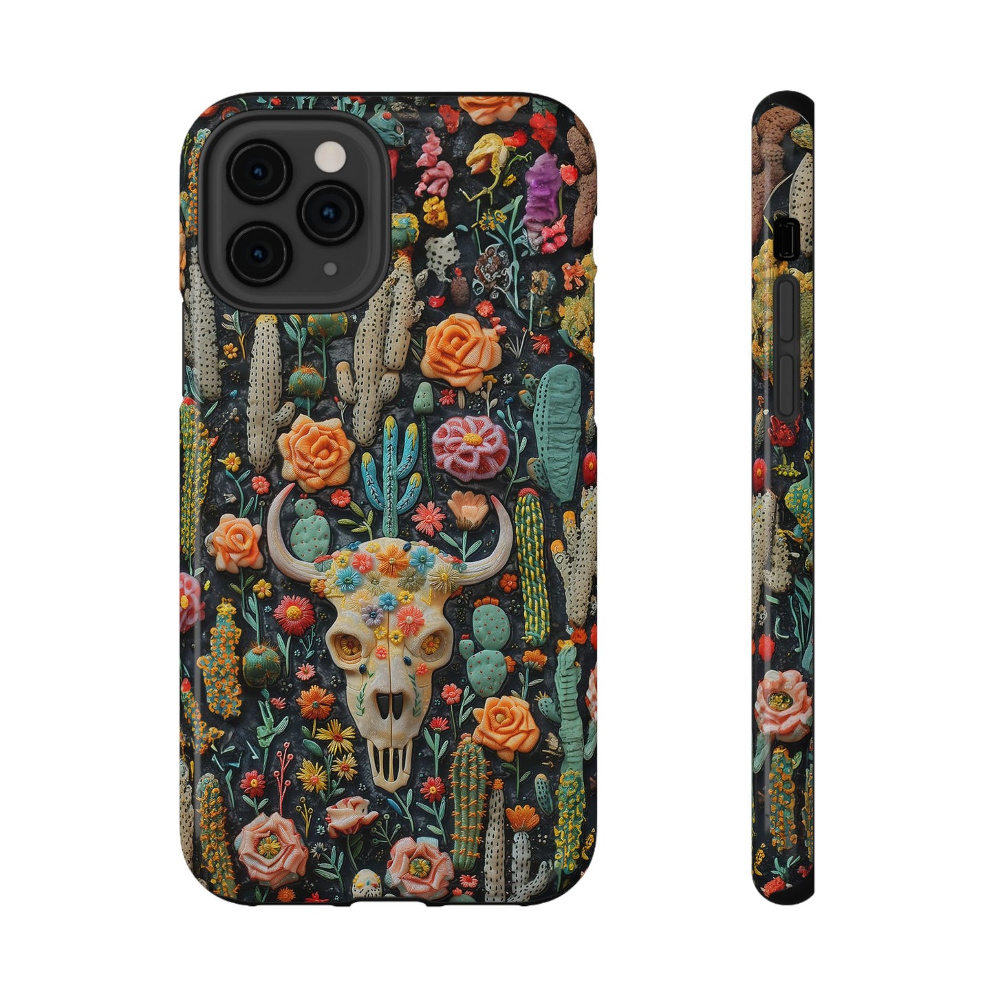 Embroidery look Cute Pink Cow Skull and Cactus| Vintage Western |  Impact Resistant Phone Case