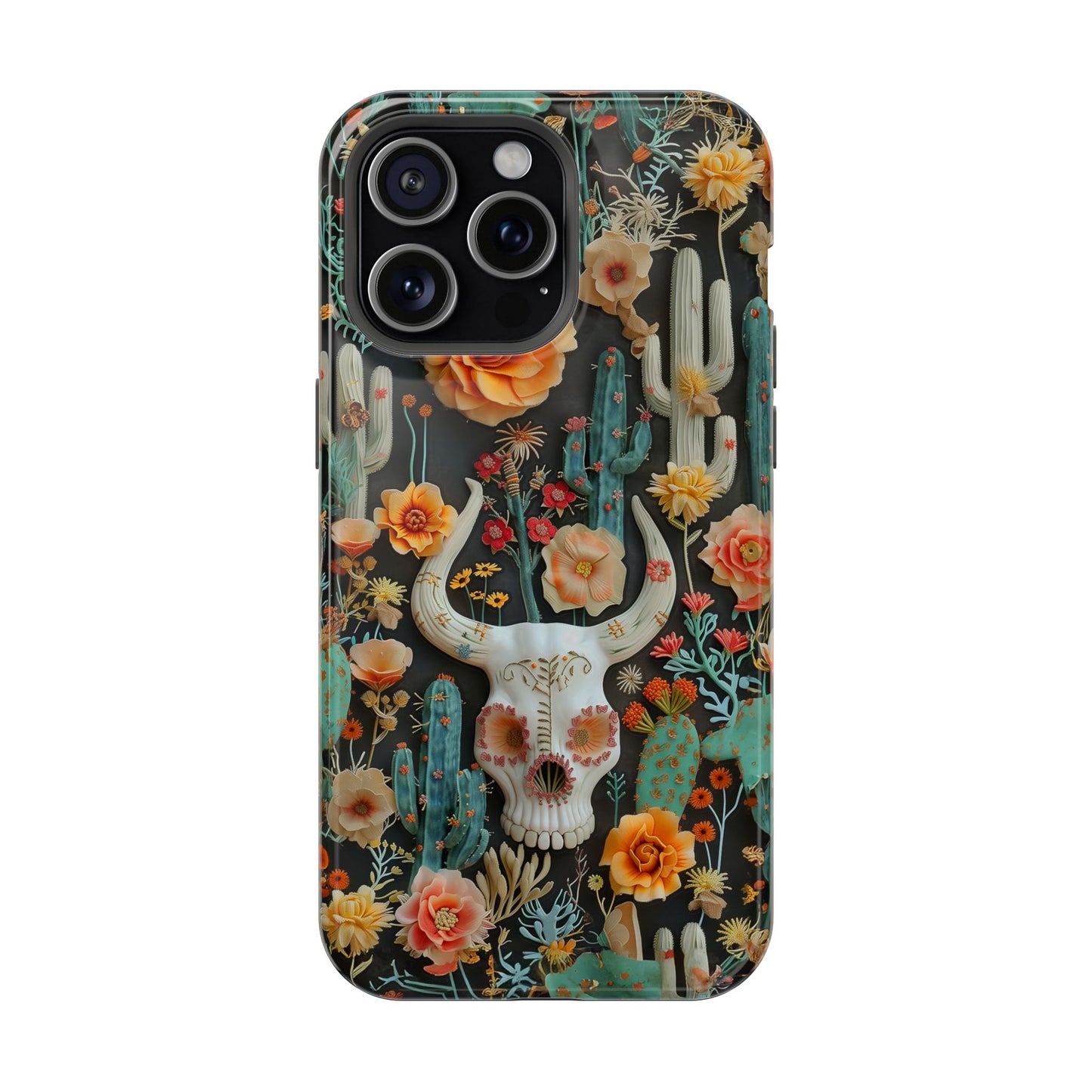 Embroidery look Cute Skulls and Cactus | Vintage Western | Impact Resistant Phone Case