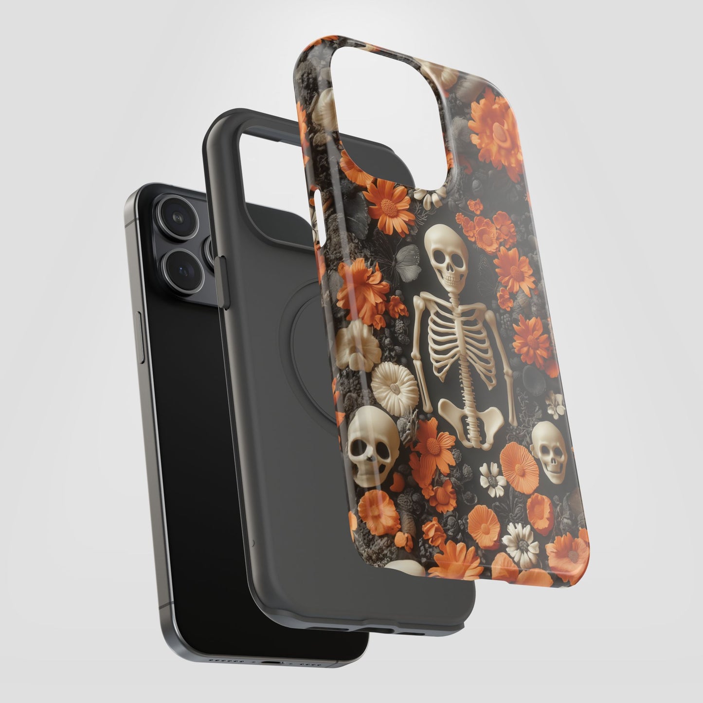 Cute Fall Skeleton and Flowers | Halloween 3D Embroidered Look | Impact Resistant Phone Case