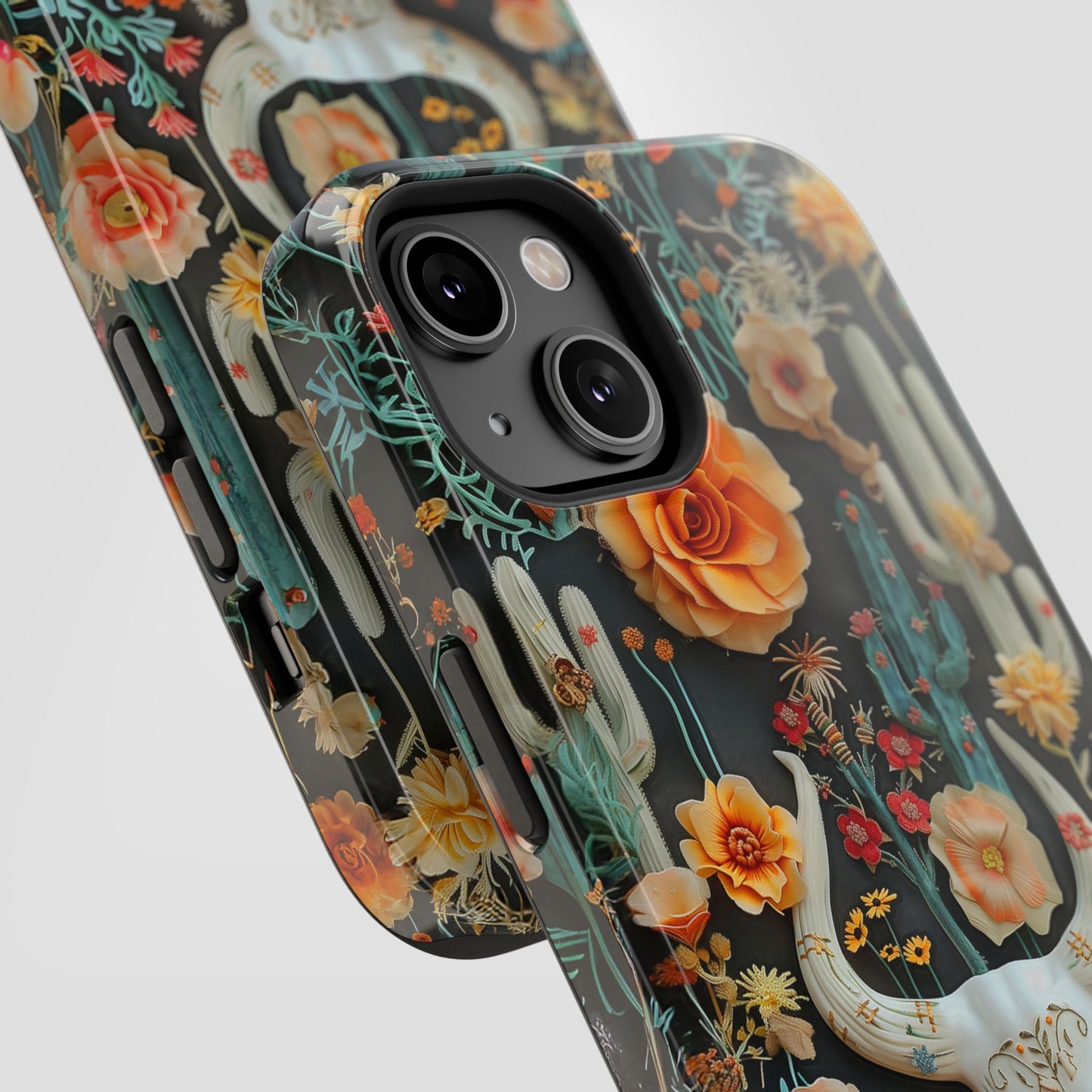 Embroidery look Cute Skulls and Cactus | Vintage Western | Impact Resistant Phone Case