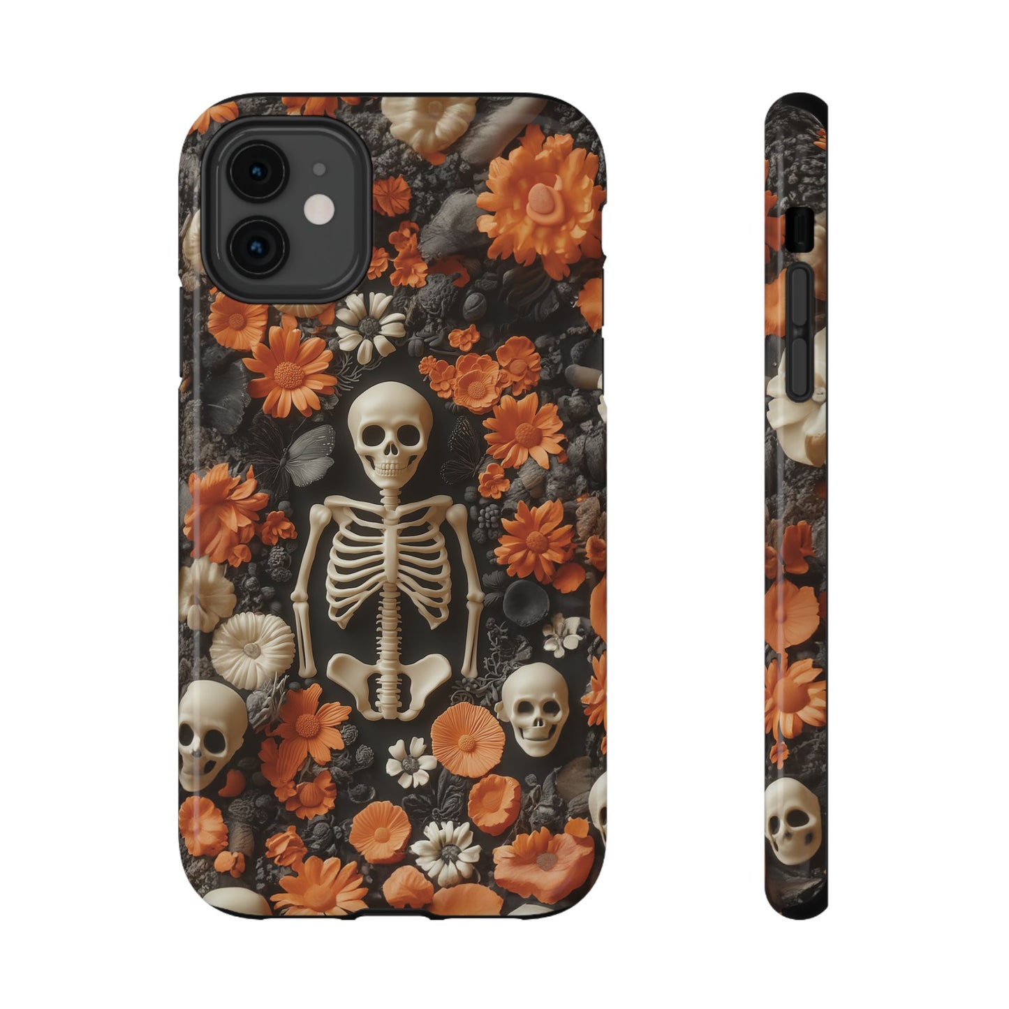 Cute Fall Skeleton and Flowers | Halloween 3D Embroidered Look | Impact Resistant Phone Case