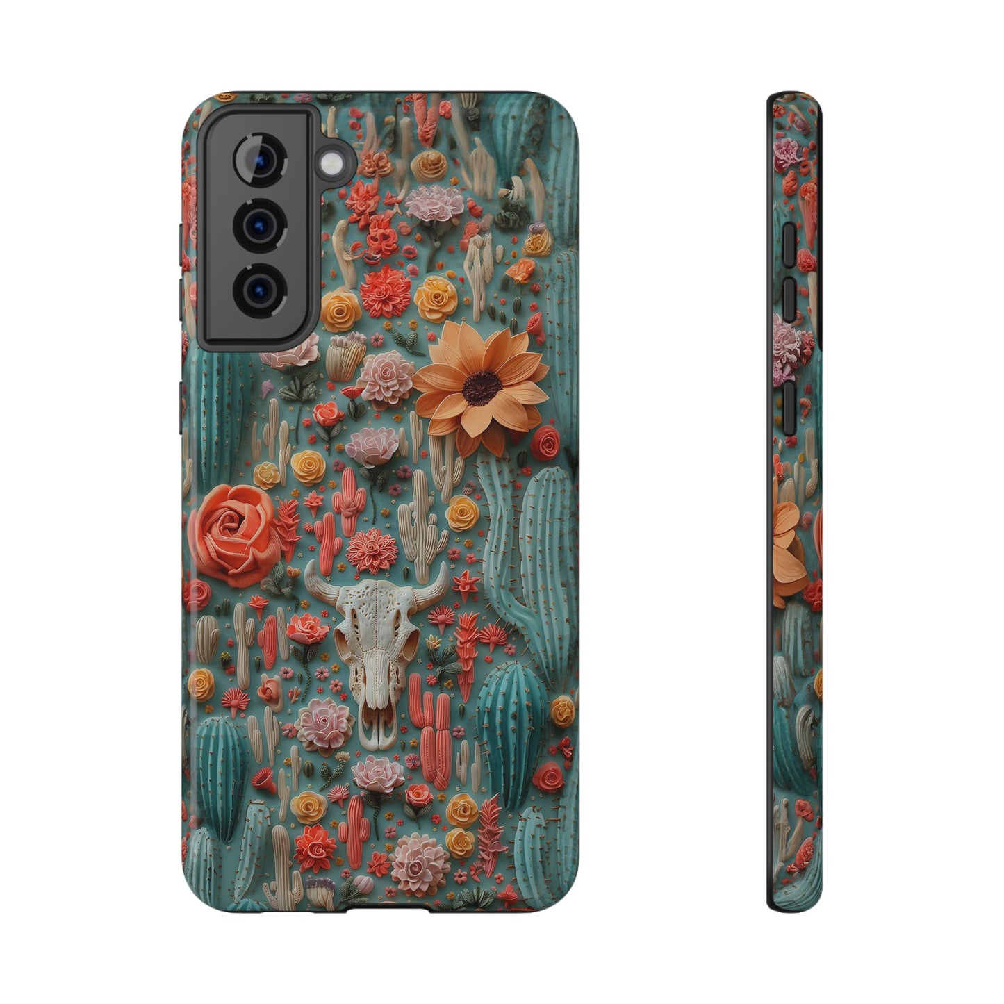 Embroidery look Cute Pink Cow Skull and Cactus| Vintage Western |  Impact Resistant Phone Case