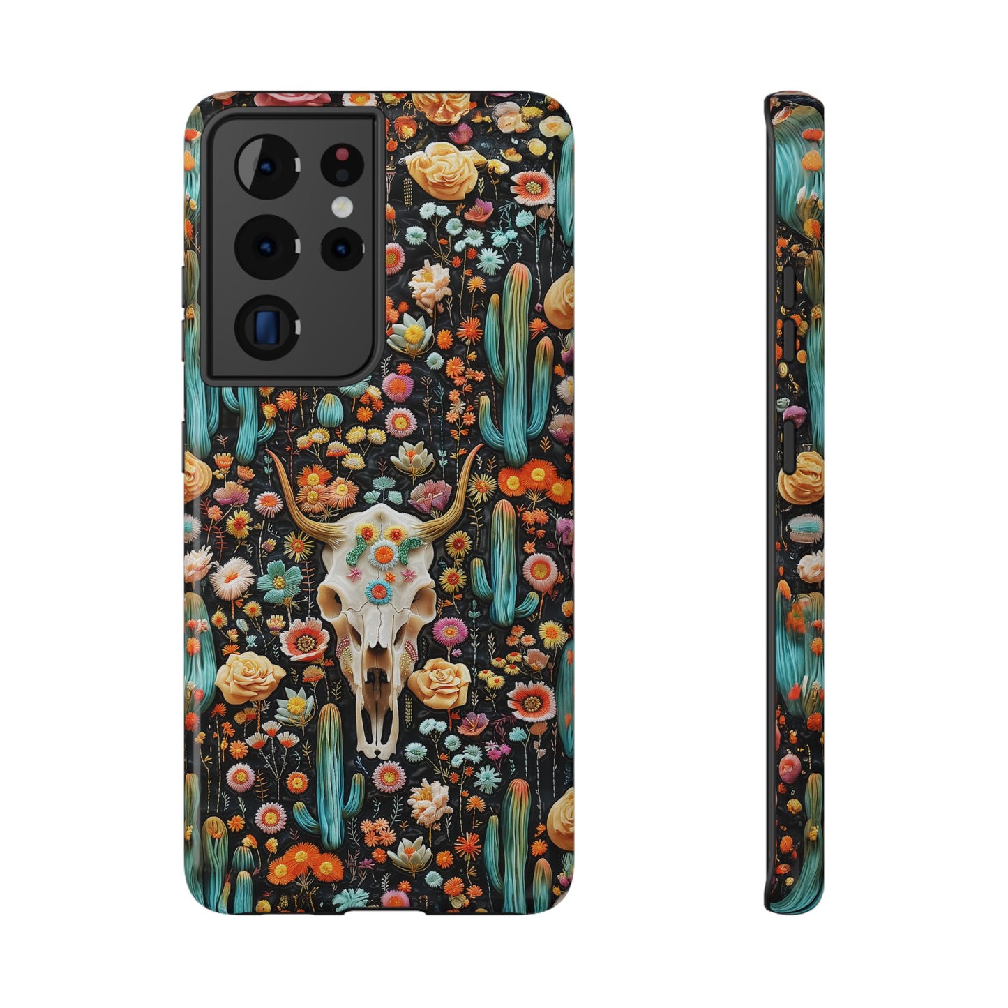 Embroidery look Cute Skulls and Cactus | Vintage Western | Impact Resistant Phone Case