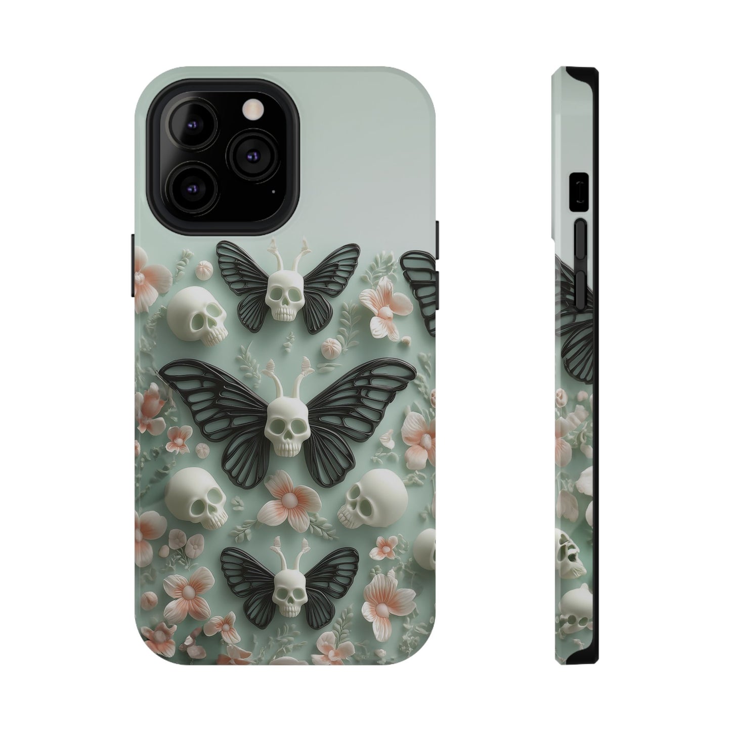 Embroidery look cute Black Butterflies Skulls | Pastel Goth | Impact Resistant Phone Case