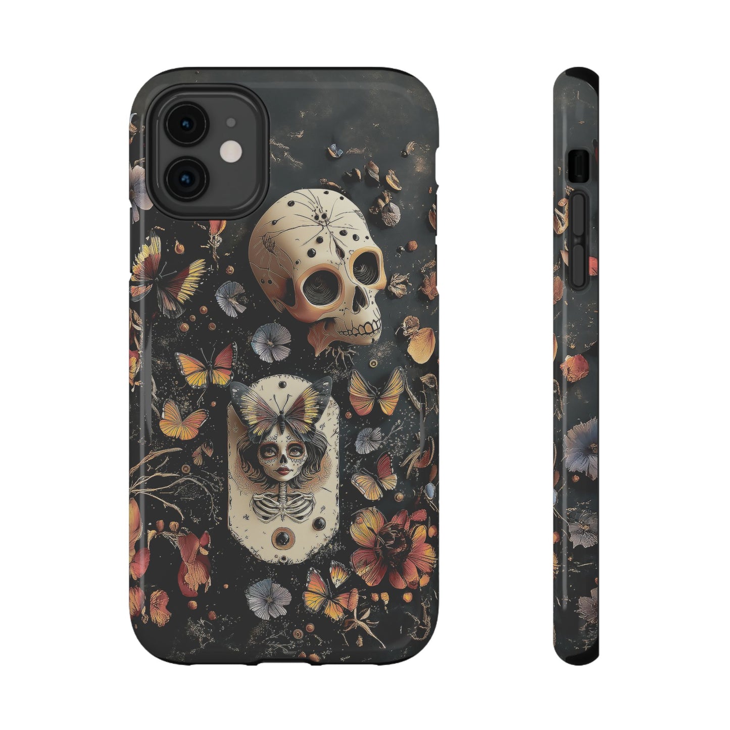 Embroidery look Creepy Doll and Butterflies | Impact Resistant Phone Case