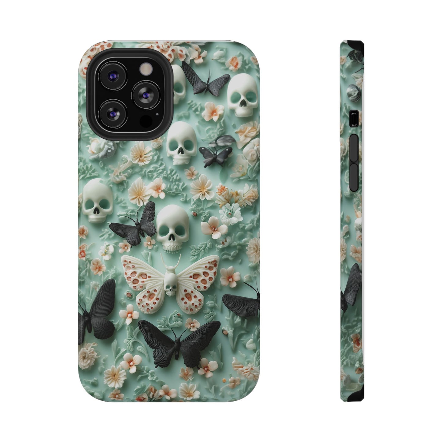 Embroidery look cute Black Butterflies Skulls | Pastel Goth | Impact Resistant Phone Case