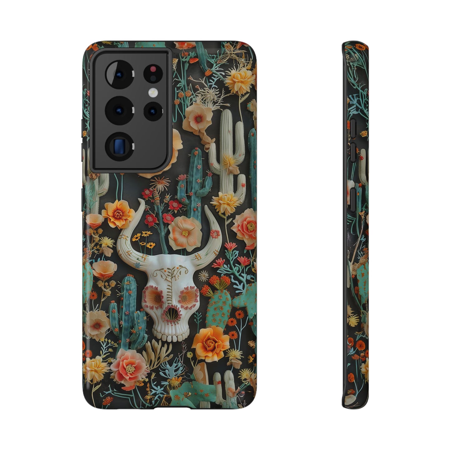 Embroidery look Cute Skulls and Cactus | Vintage Western | Impact Resistant Phone Case