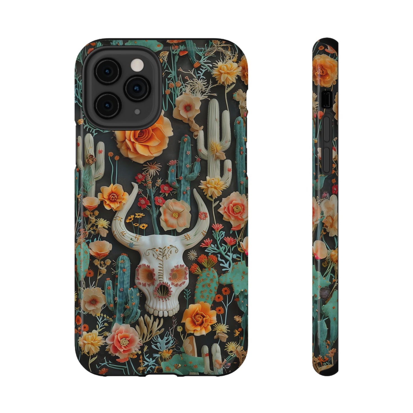 Embroidery look Cute Skulls and Cactus | Vintage Western | Impact Resistant Phone Case