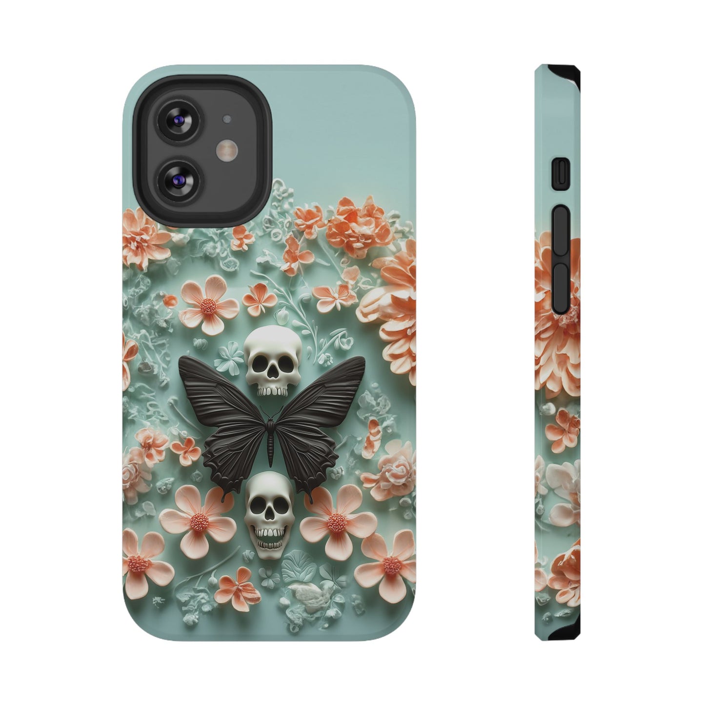 Embroidery look cute Black Butterflies Skulls | Pastel Goth | Impact Resistant Phone Case