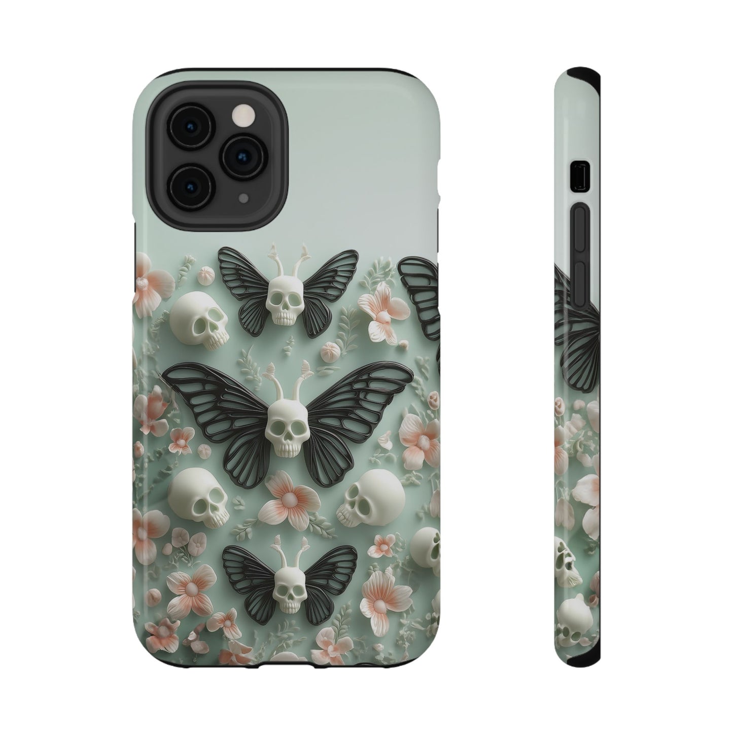 Embroidery look cute Black Butterflies Skulls | Pastel Goth | Impact Resistant Phone Case