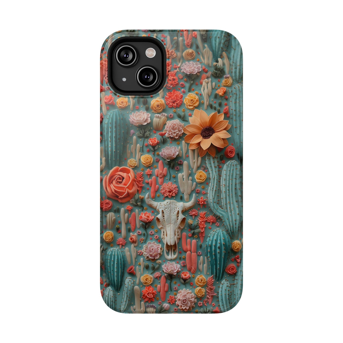 Embroidery look Cute Pink Cow Skull and Cactus| Vintage Western |  Impact Resistant Phone Case