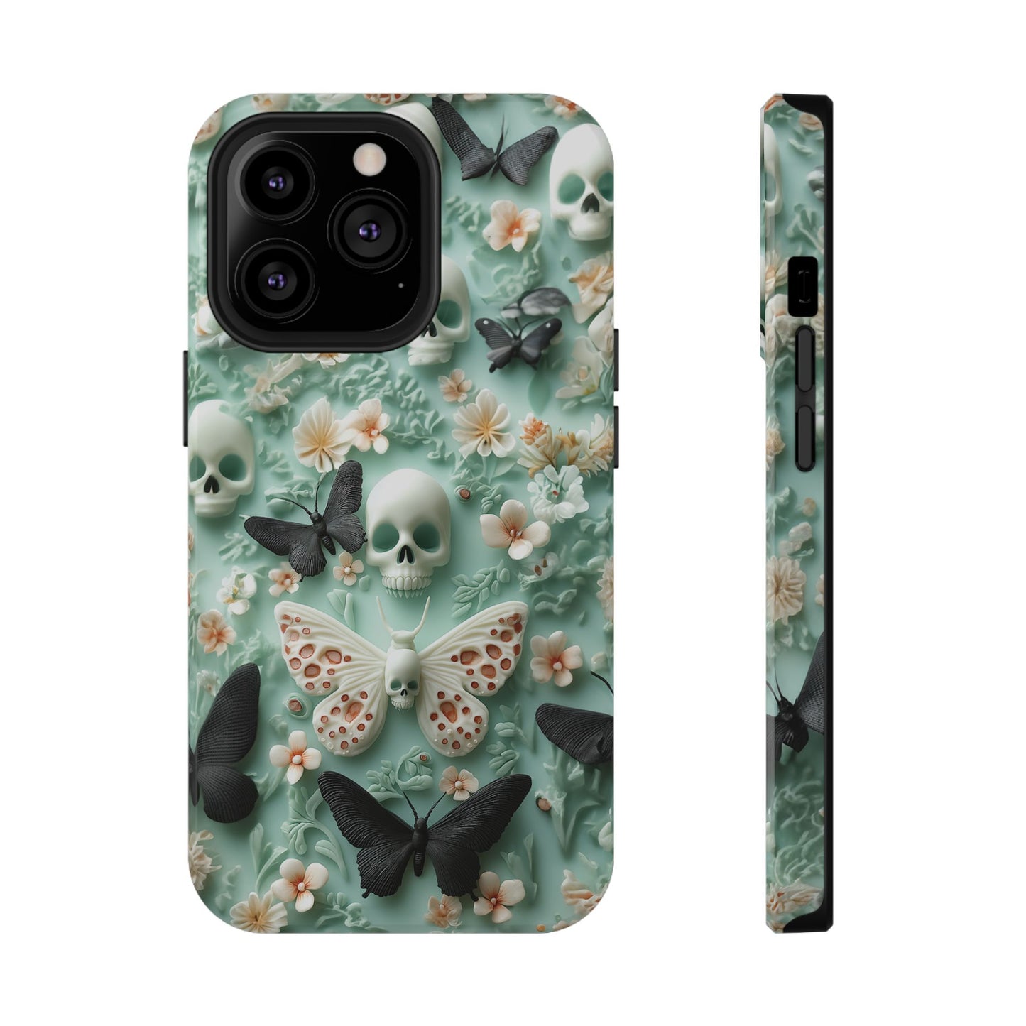 Embroidery look cute Black Butterflies Skulls | Pastel Goth | Impact Resistant Phone Case