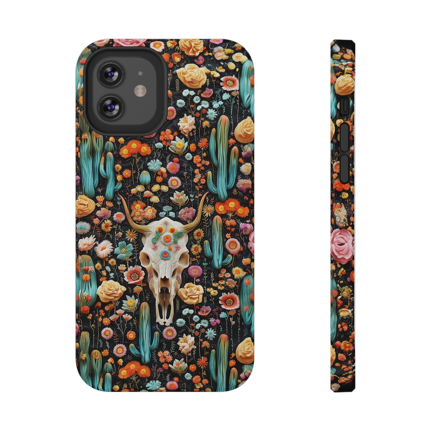 Embroidery look Cute Skulls and Cactus | Vintage Western | Impact Resistant Phone Case