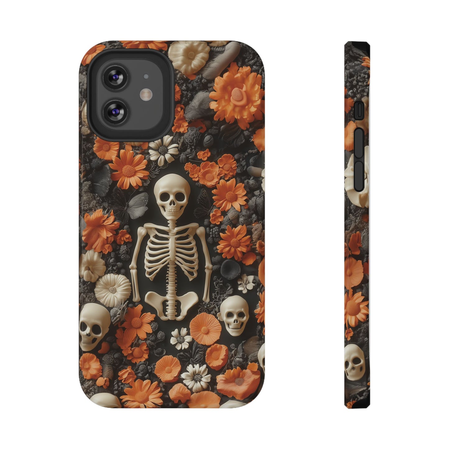 Cute Fall Skeleton and Flowers | Halloween 3D Embroidered Look | Impact Resistant Phone Case