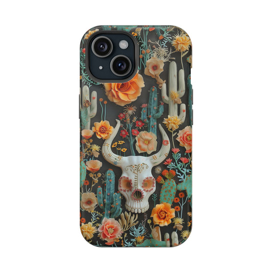 Embroidery look Cute Skulls and Cactus | Vintage Western | Impact Resistant Phone Case