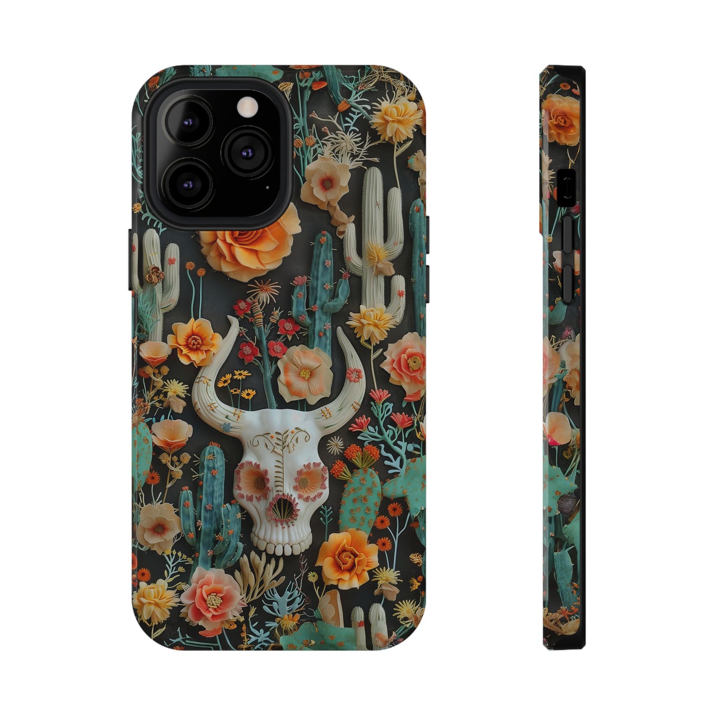 Embroidery look Cute Skulls and Cactus | Vintage Western | Impact Resistant Phone Case