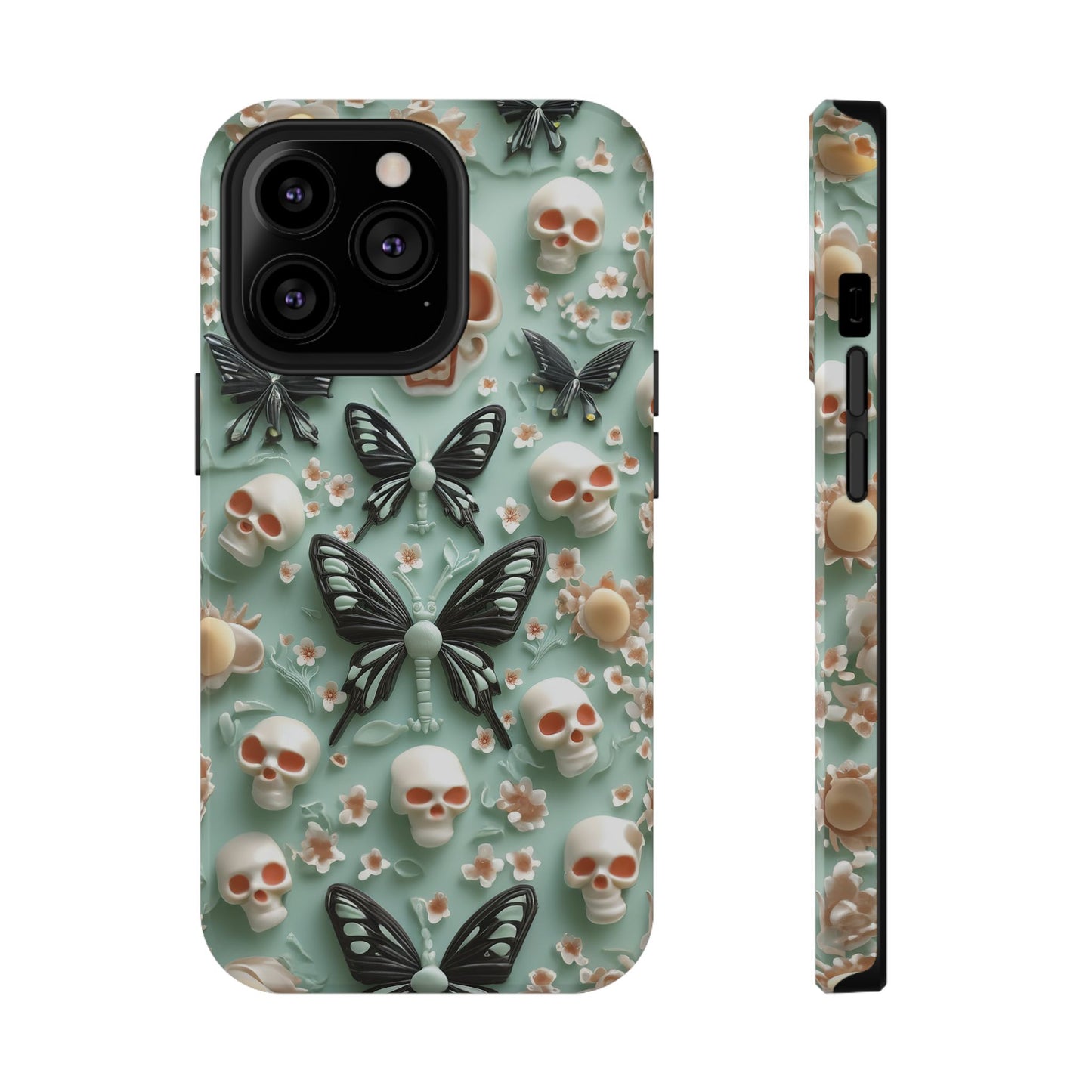 Embroidery look cute Black Butterflies Skulls | Creepy Coquette | Impact Resistant Phone Case