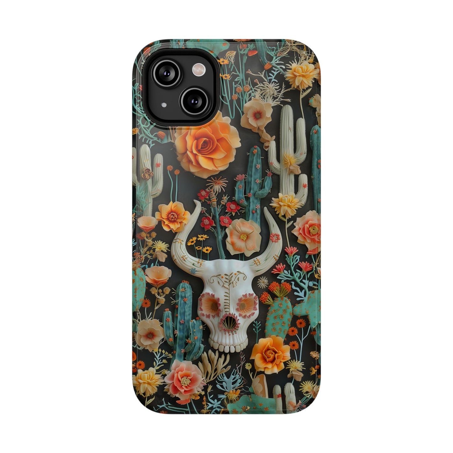 Embroidery look Cute Skulls and Cactus | Vintage Western | Impact Resistant Phone Case