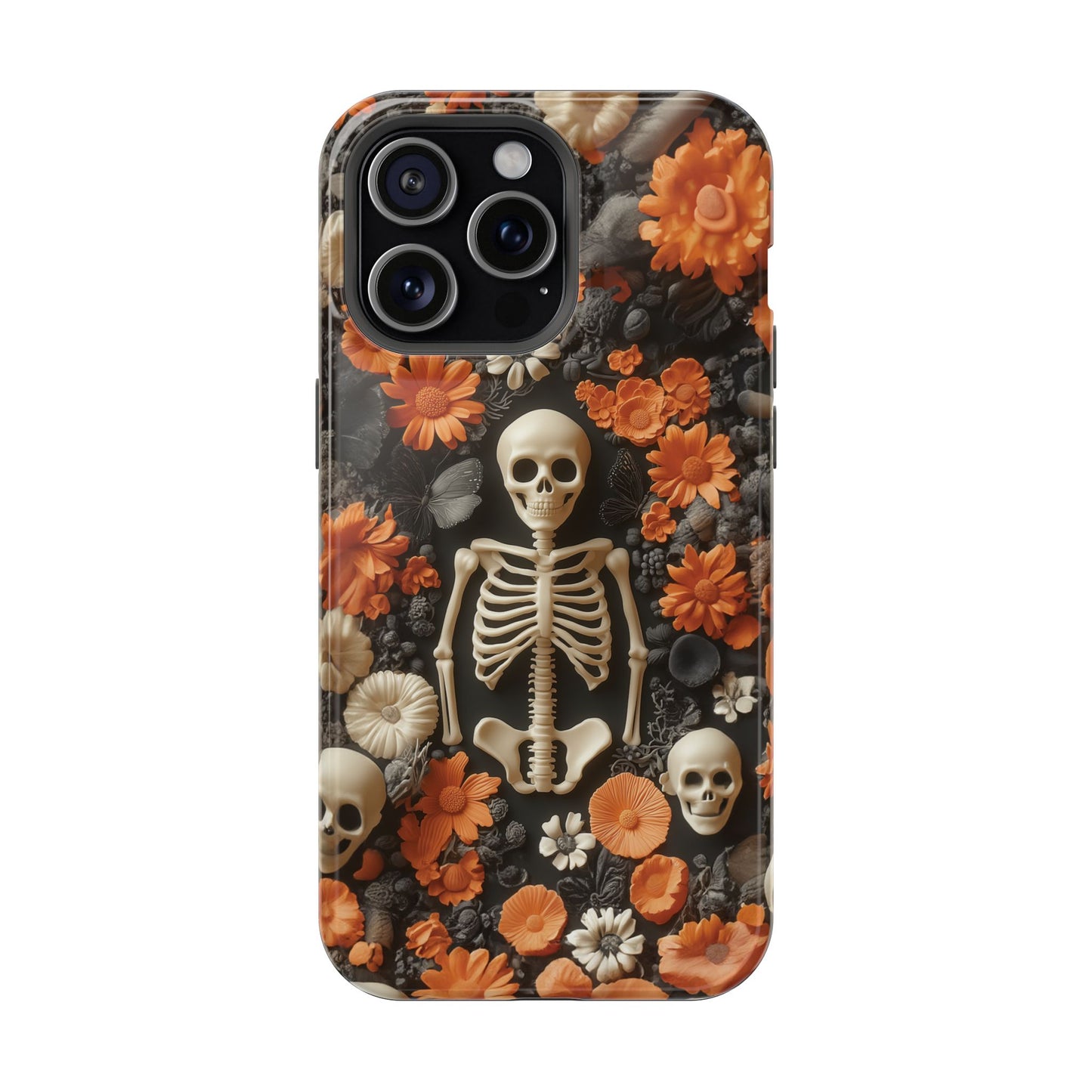 Cute Fall Skeleton and Flowers | Halloween 3D Embroidered Look | Impact Resistant Phone Case