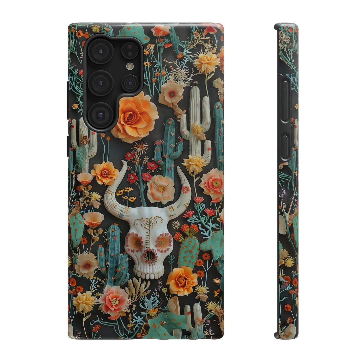 Embroidery look Cute Skulls and Cactus | Vintage Western | Impact Resistant Phone Case